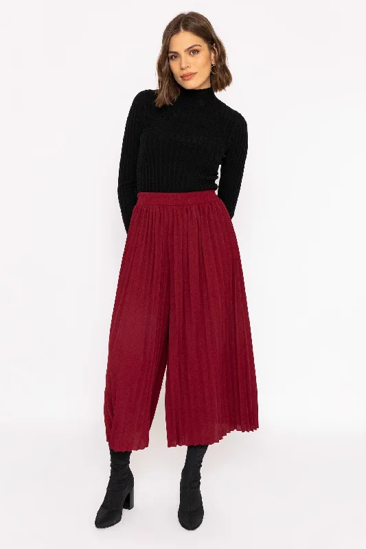 Pleated Wide Leg Pant in Burgundy