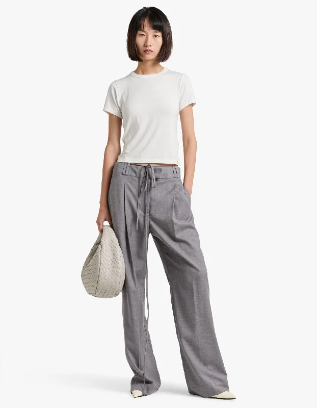 Asher Pleat Front Pant With Tie - Steel Grey