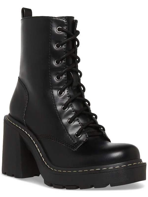 Lion Womens Faux Leather Zipper Combat & Lace-up Boots