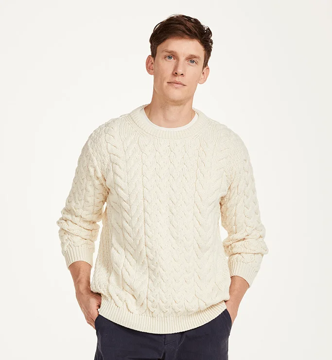 Crew Neck Unisex Aran Sweater - ECRU