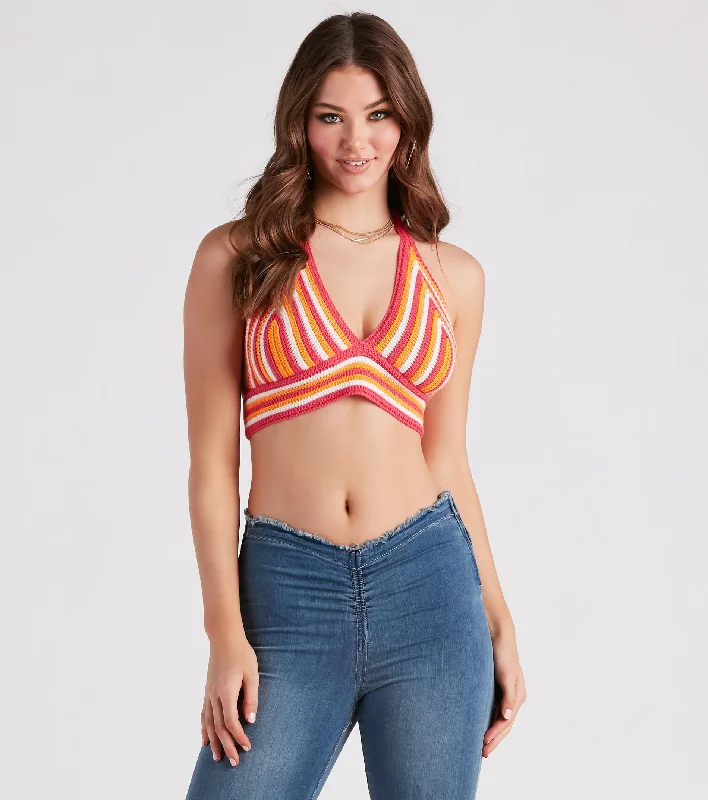 Desert Heat Crochet Striped Crop Top