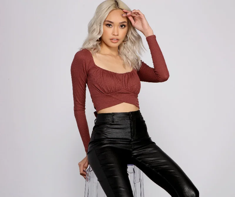 Tie Back Ribbed Knit Crop Top