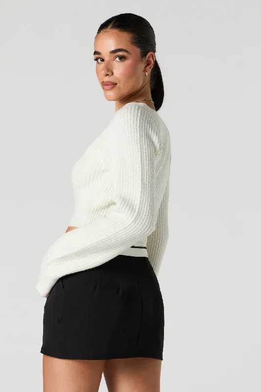 Ribbed Knit V-Neck Cropped Sweater