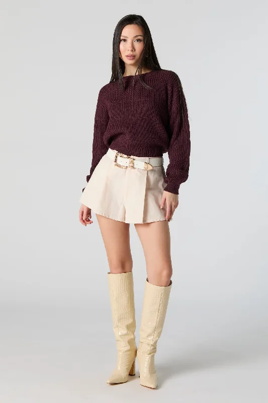 Solid Knit Crewneck Cropped Sweater