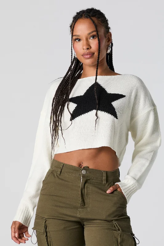 Star Jacquard Knit Cropped Sweater