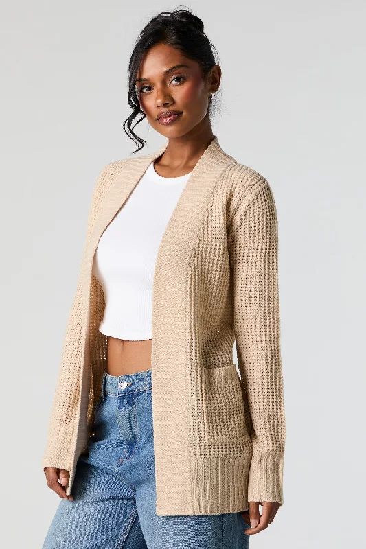 Waffle Knit Open Front Cardigan