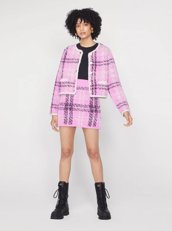 Susan Pink Check Boucle Knit Mini Skirt