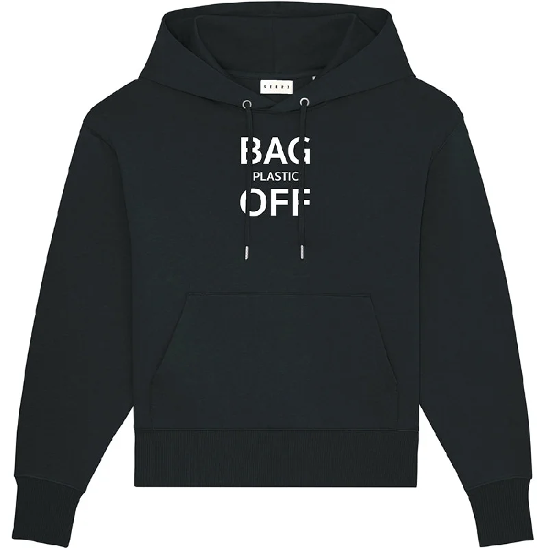 UNISEX HOODIE ""PLASTIC BAGS OFF"" IN BLACK