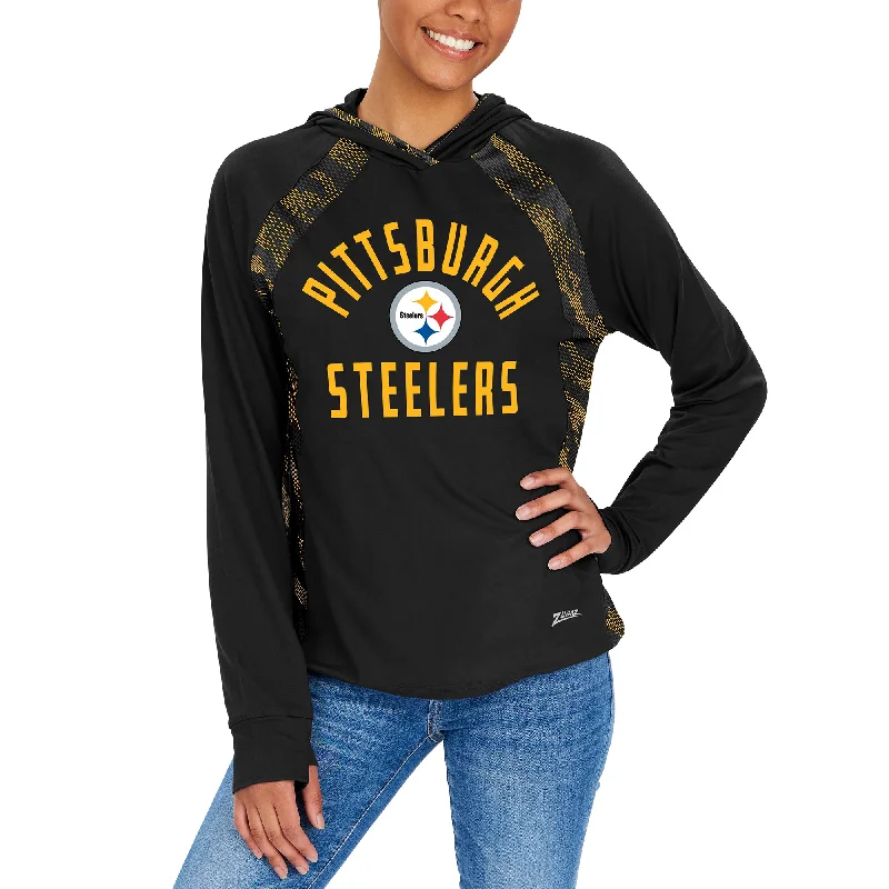 Zubaz NFL Women's Pittsburgh Steelers Elevated Lightweight Hoodie W/ Team Color Viper Print