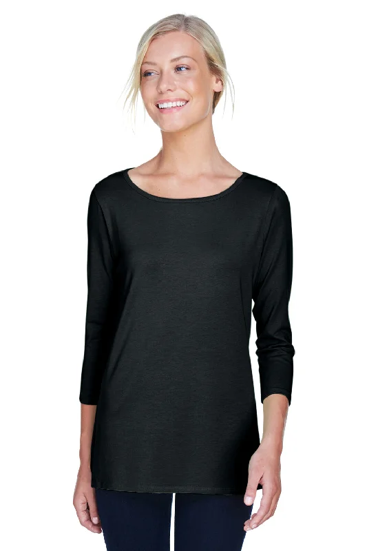 Devon & Jones Womens Perfect Fit 3/4 Sleeve Wide Neck T-Shirt - Black - Closeout