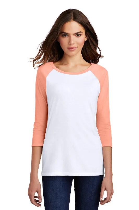 District Womens Perfect Tri 3/4 Sleeve Crewneck T-Shirt - White/Heather Dusty Peach