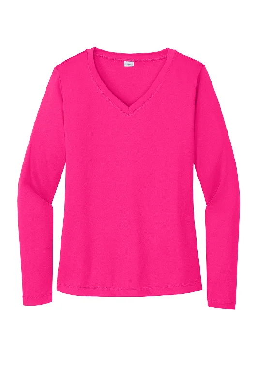 Sport-Tek Womens Competitor Moisture Wicking Long Sleeve V-Neck T-Shirt - Raspberry Pink