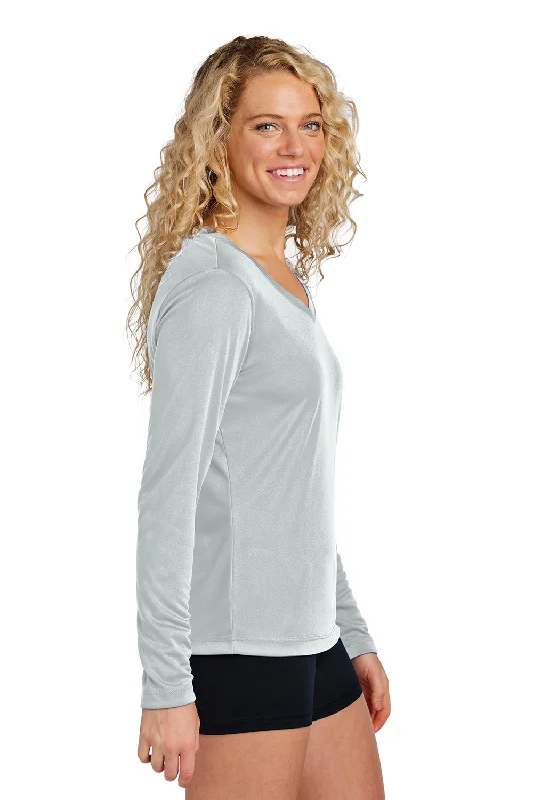 Sport-Tek Womens Competitor Moisture Wicking Long Sleeve V-Neck T-Shirt - Silver Grey