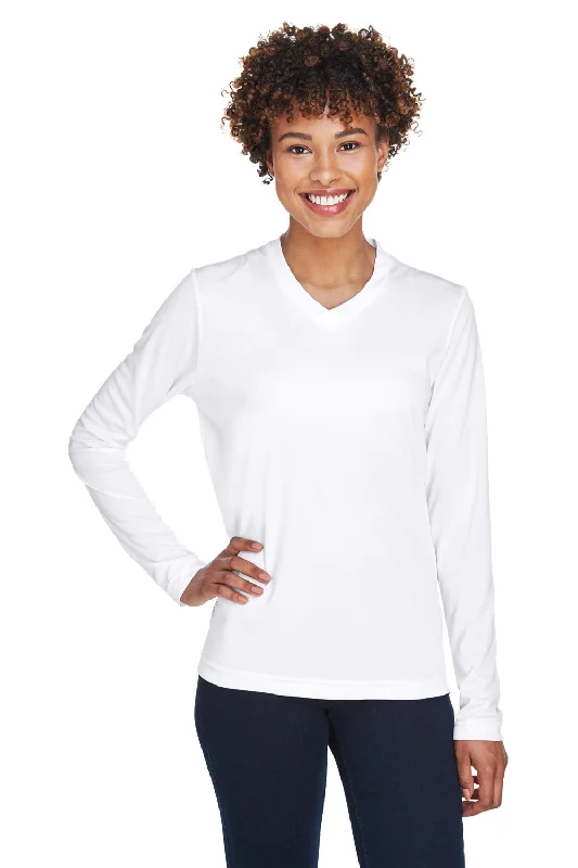 Team 365 Womens Zone Performance Moisture Wicking Long Sleeve Crewneck T-Shirt - White